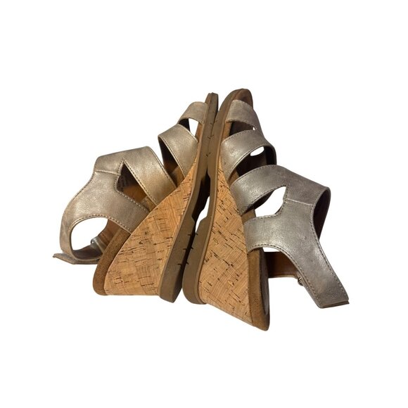Eurosofft Gold Metallic Wedge Sandals With Cork Heel & Adjustable Strap - Picture 7 of 7